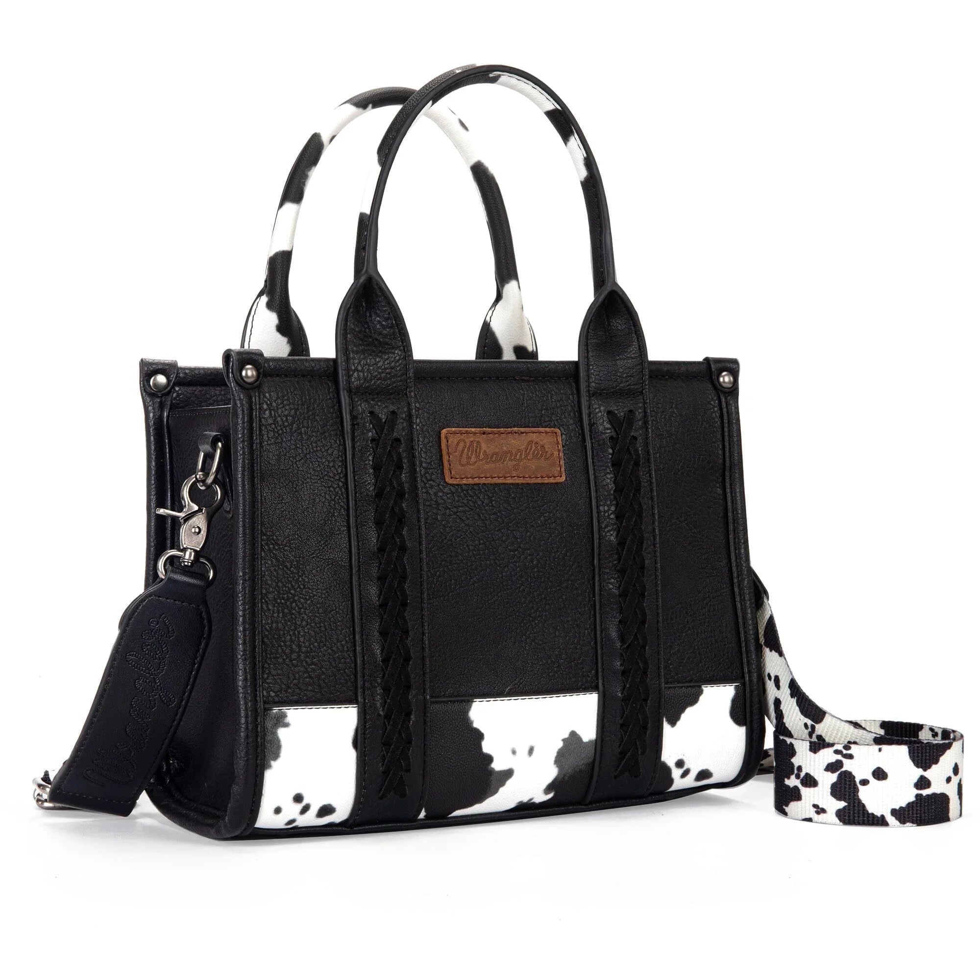 Wrangler Medium Tote Bag for Women Designer Satchel Handbags Top-Handle Purses with Strap, Bottom Cow-Black - Bella Fils jewelry