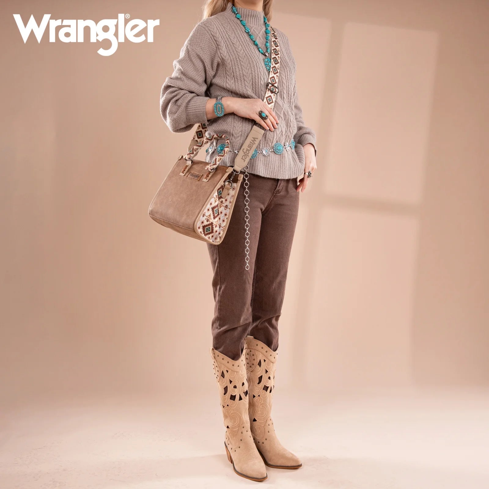 Wrangler Tote Bag for Women Western Retro Purse Top Handle Handbags with Aztec Strap, Brown - Bella Fils jewelry
