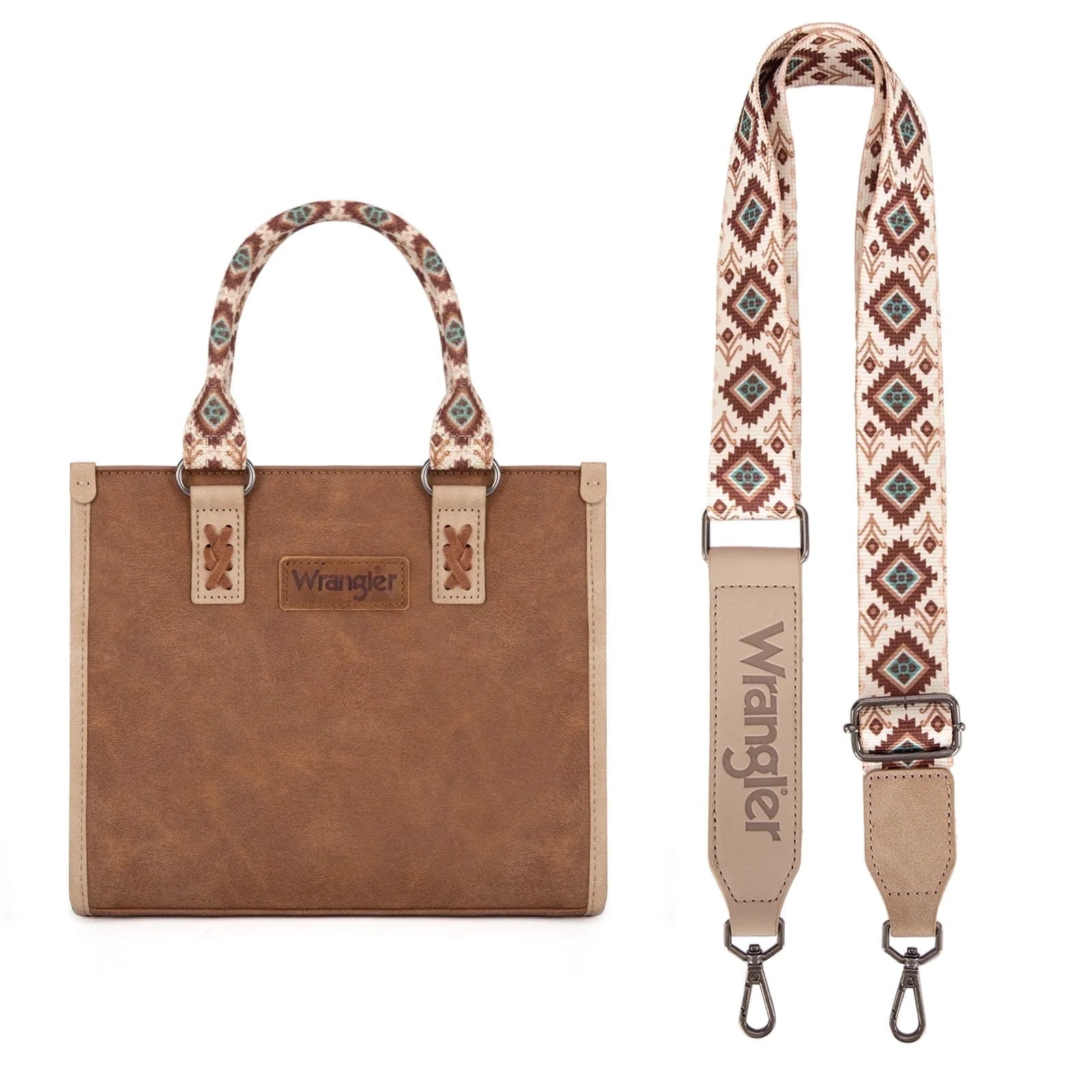 Wrangler Tote Bag for Women Western Retro Purse Top Handle Handbags with Aztec Strap, Brown - Bella Fils jewelry