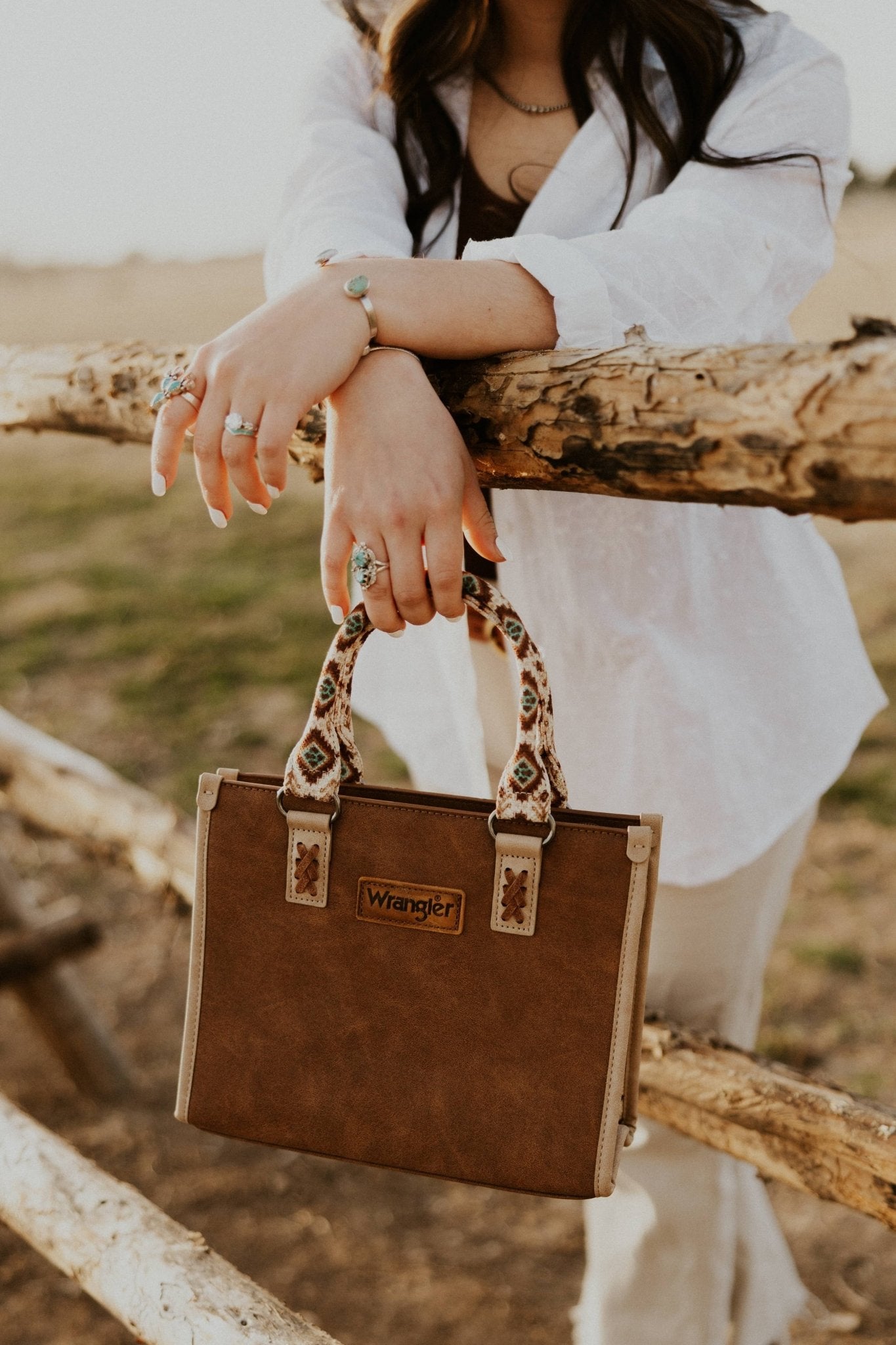 Wrangler Tote Bag for Women Western Retro Purse Top Handle Handbags with Aztec Strap, Brown - Bella Fils jewelry