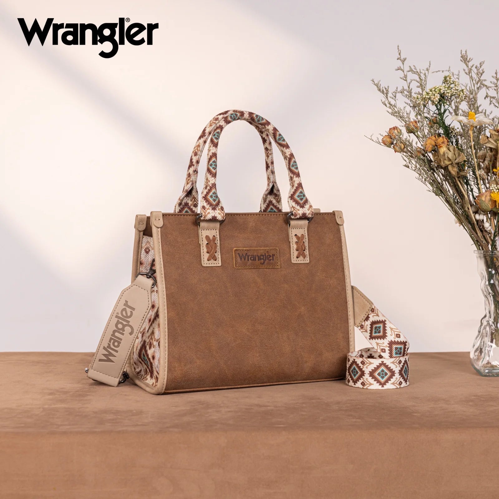Wrangler Tote Bag for Women Western Retro Purse Top Handle Handbags with Aztec Strap, Brown - Bella Fils jewelry